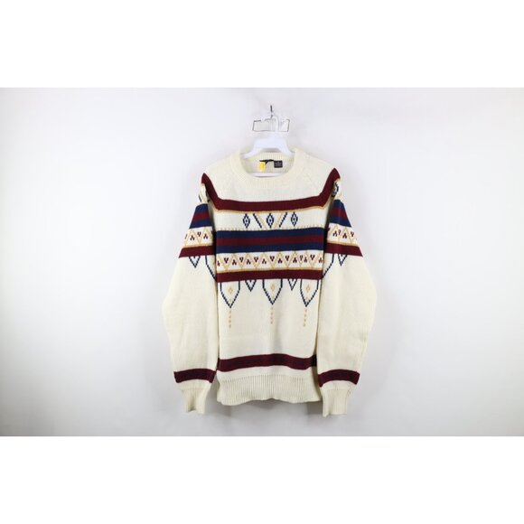 Deadstock Vintage 60s 70s Streetwear Mens XL Embroidered Fair Isle Knit Sweater